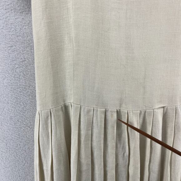 BROOKS BROTHERS Dress 4 Sailor Fit & Flare Pleated Linen Canvas Off White VTG - Picture 8 of 16